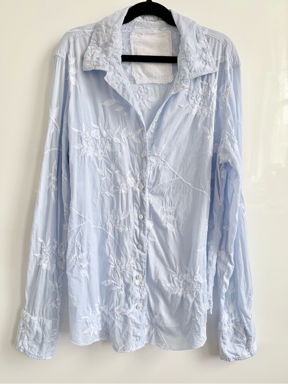 Cino Martinique Light Blue Floral Embroidered Crinkle Cotton Shirt